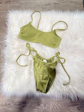 Olive Green Tie-Side Bikini Set size large